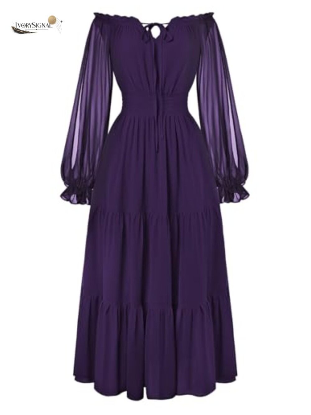Renaissance Off Shoulder Split Sleeve Maxi Dress Chiffon Smocked